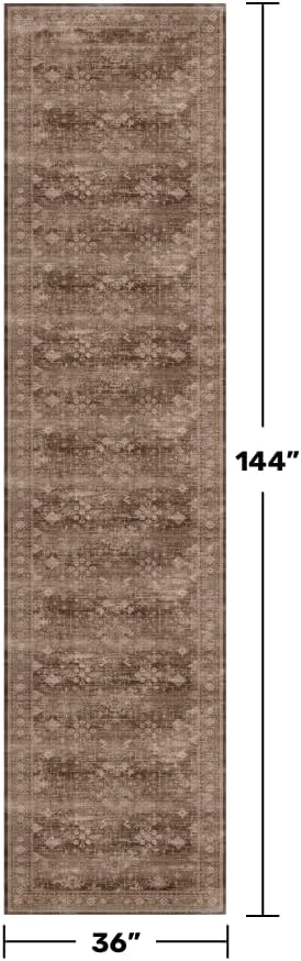 Brown Neutral Boho Washable 3x12 Extra Long Hallway Runner Rug, Waterproof - Image 2