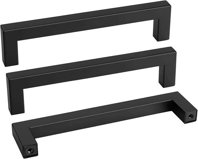 Goldenwarm 1 Pack Black Square Bar Cabinet Pull Drawer Handle Stainless Steel Modern Hardware for Kitchen and Bathroom Cabinets Cupboard,Center to Center 6-1/4in(160mm)