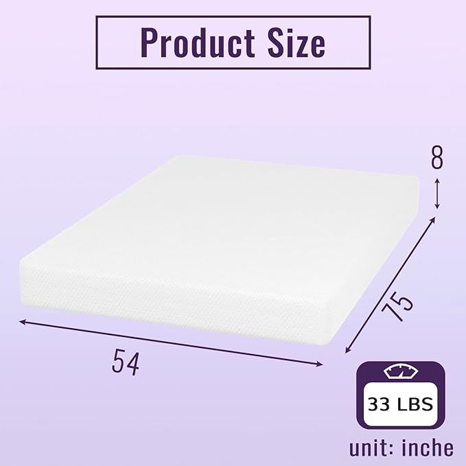 PayLessHere Memory Foam Mattress Cooling Gel Bamboo Charcoal Infused Mattress 8 inch Mattress CertiPUR-US Certified Breathable Bed Mattress for Cooler Sleep Supportive & Pressure Relief,White Full