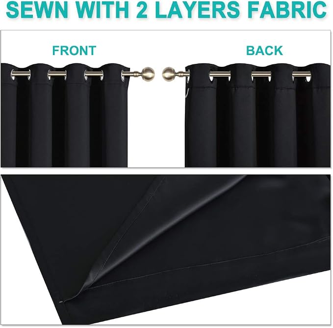 NICETOWN Black Out Curtains 54 inches Length Set of 2, 2 Thick Layers - Image 5