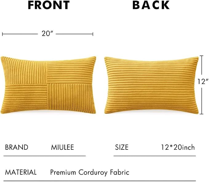 MIULEE Mustard Yellow Decorative Lumbar Throw Pillow Covers 12x20 in 2 Pack | - Image 7