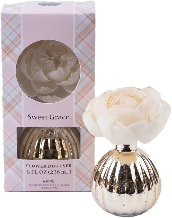 Bridgewater Candle Sweet Grace Holiday Flower Diffuser | Passion Fruit, Sparkling Tea, Patchouli | Metallic Decorative Air Freshener for Home | 8 oz | 60 Day Lifespan