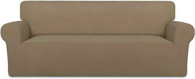 PureFit Stretch Oversized Couch Covers Fleece Sofa Slipcovers Tan | 1-Piece by PureFit