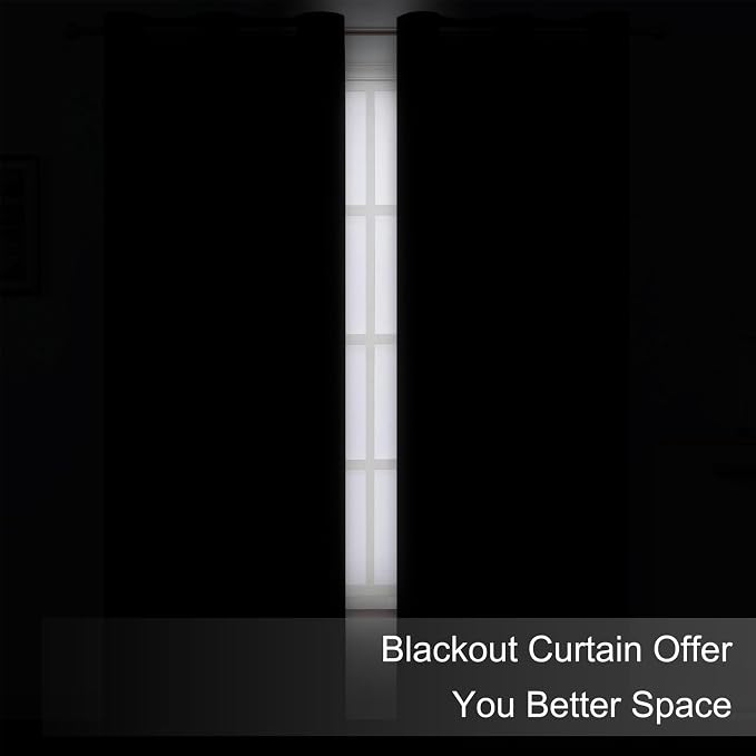 Blackout Curtains 52 x 90 Inch Long Black Curtains Set of 2 Panels Room - Image 3