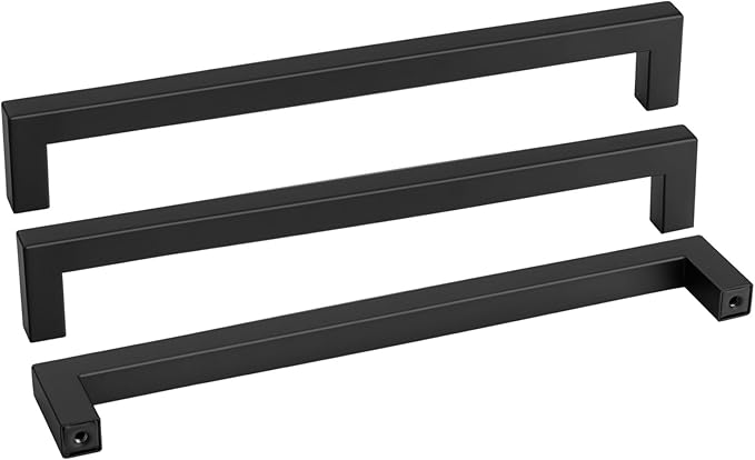 goldenwarm 50 Pack 12-3/5 Inch Black Cabinet Handles Matte Black Drawer Pulls Stainless Steel Cabinets Hardware Square Bar Modern for Kitchen Bathroom Cupboard