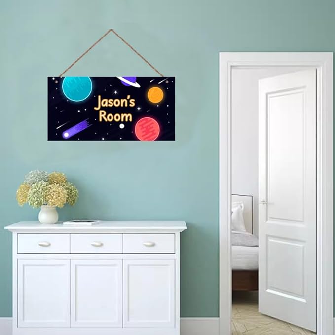 Personalized Sign Fantasy Universe Themed For Kids Room Nursery Door Decor,Custom Name Planet Wall Art Decor Decorative Plate for Boys Bedroom Girls Room Baby Game Room