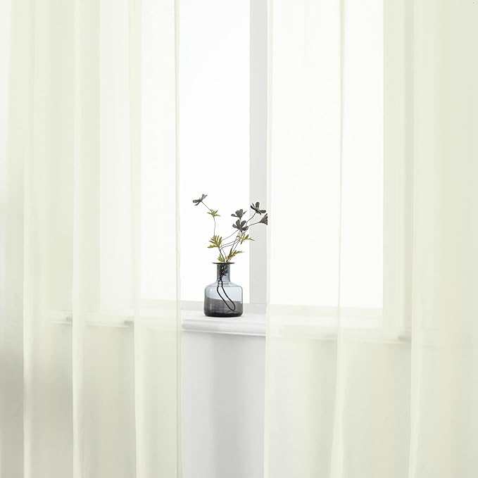 DUALIFE Cream Beige Sheer Curtains for Bedroom 84 inch Length 2 Panel Set Light Filtering Semi Sheer Farmhouse Style Living Room Curtains 52X84 Inches 2 Panels Ivory