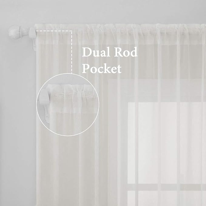 MIULEE Ivory Window Sheer Curtains 2 Panels Width 38 x Length 63 Inches | Sheer - Image 2