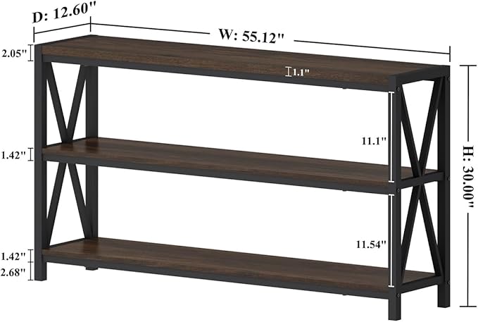 FATORRI Console Table for Entryway, Modern Entry Table with 3 Tier Shelves, Couch Tables Behind Sofa for Living Room (55 Inch, Dark Walnut)