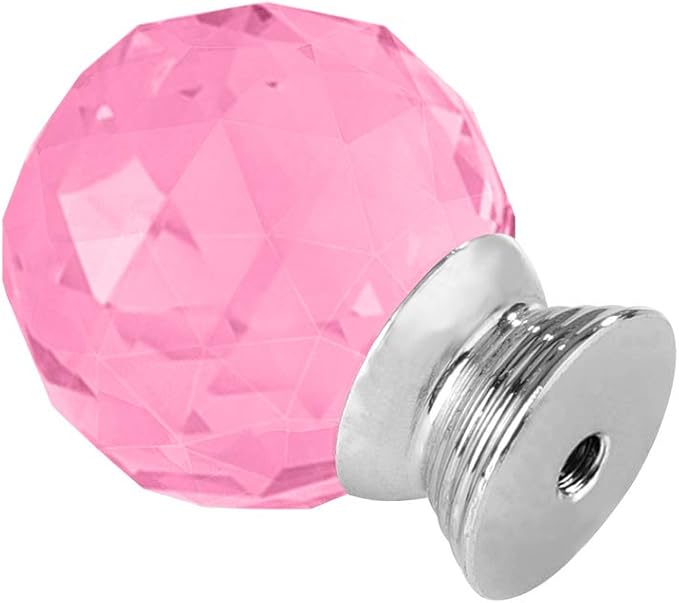 12 Pcs 30mm Round Shape Crystal Glass Cabinet Knobs with Screws Drawer Knob Pull Handle Used for Kitchen, Dresser, Door, Cupboard(Pink)