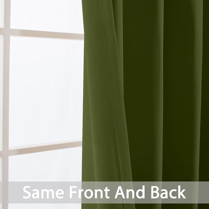 Yakamok Room Darkening Curtains 52x96 inch Length Olive Green-Living Room | 2 - Image 3