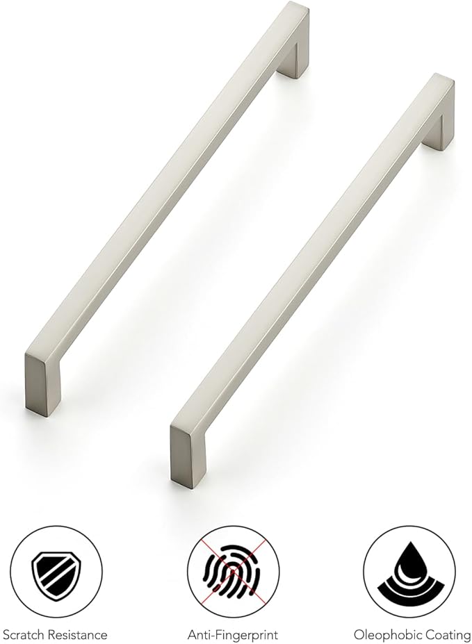 Ravinte 20 Pack Solid 6-1/4 Inch Center to Center Slim Square Bar Drawer Handles - Cabinet Hardware Brushed Nickel Pulls for Kitchen and Drawers