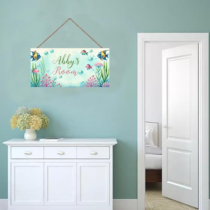 Personalized Vintage Fish Art Décor For Kids Room Custom Name Door Wall Decor, Ocean Theme Nursery Art Plate For Boys Bedroom Home Club Cabin Garage Bar