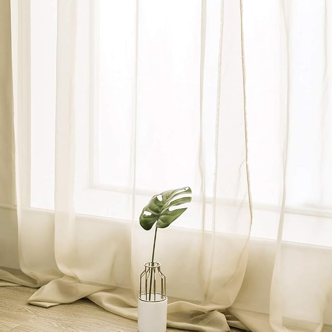 MIULEE 2 Panels Sheer Curtains for Living Room 54 X 72 Inches Beige | Window - Image 5