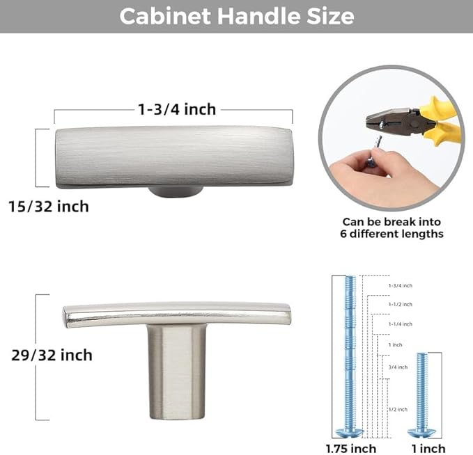 50 Pack Silver Cabinet Knobs - Curved Cabinet Pulls Brushed Nickel Knobs for Kitchen Cabinet Drawer Solid Dresser Knobs for Cabinet Hardware 1-3/4in Length Single Hole