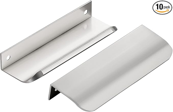 Ravinte Hardware 10 Pack Silver Cabinet Handles, 4.75 Inch (120mm) Finger Edge Pulls, 3.75 Inch Hole Center, Finger Pulls for Cabinets