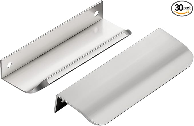 Ravinte Hardware 30 Pack Silver Cabinet Handles, 4.75 Inch (120mm) Finger Edge Pulls, 3.75 Inch Hole Center, Finger Pulls for Cabinets