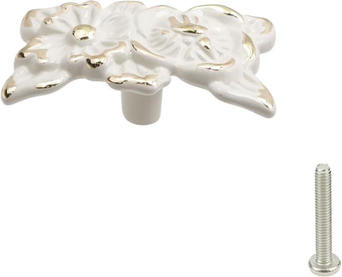 2Pcs Euro Rose Decorative Cabinet Knobs Handles Pulls Ivory Drawer Knobs Handles Pulls Vintage Kitchen Flower Drawer Dresser Vanity Nightstand Cupboard Wardrobe Pull Single Hole Knobs