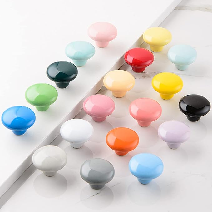 HUAMULAN 15PCS Glossy Ceramic Knobs Button Round Mushroom Cabinet Dresser Vintage Pulls Door Handles Cupboard Wardrobe Drawer, Dia. 1.5 inch 38mm