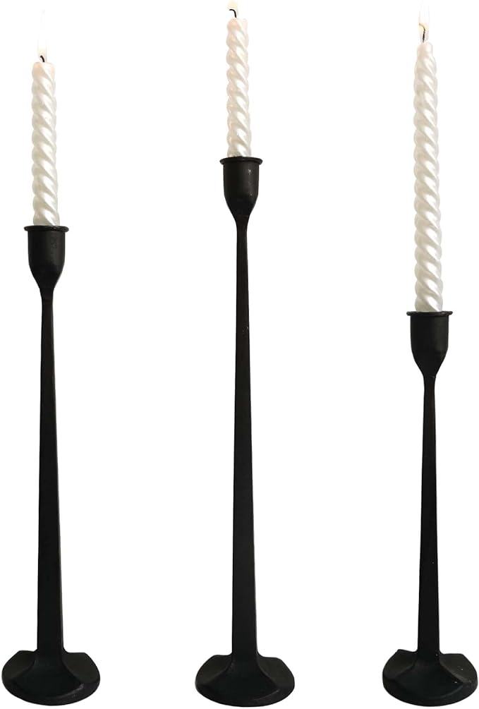 Iron Taper Candle Holder - Decorative Candle Stand - Candlestick Holder for Wedding, Dinning, Party, Set 3 (Black)