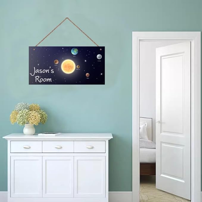 Personalized Outer Space Sign Spacesolar System Themed Decor For Kids Room Nursery Door Art Décor For Little Man Cave,Custom Name Sun Earth Planet Wall Decor Decorative Plate for Boys Bedroom