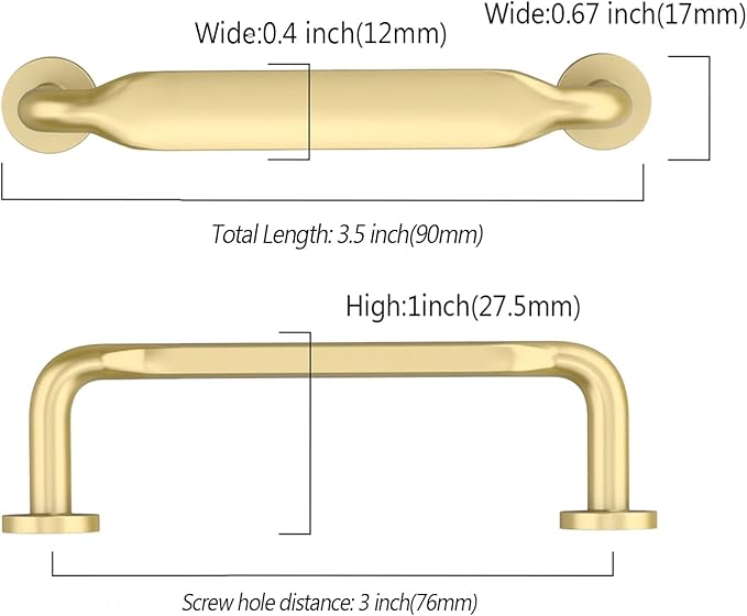 Asidrama 10 Pack 3 Inch(76mm) Brushed Gold Kitchen Cabinet Handles, Cabinet Pulls Kitchen Cabinet Hardware for Cupboard Drawer Pulls