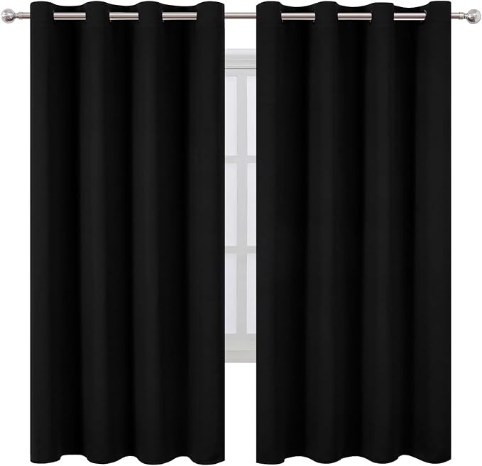 Blackout Curtains 66 x 72 Inch Long Black Curtains Set of 2 Panels Room - Image 2