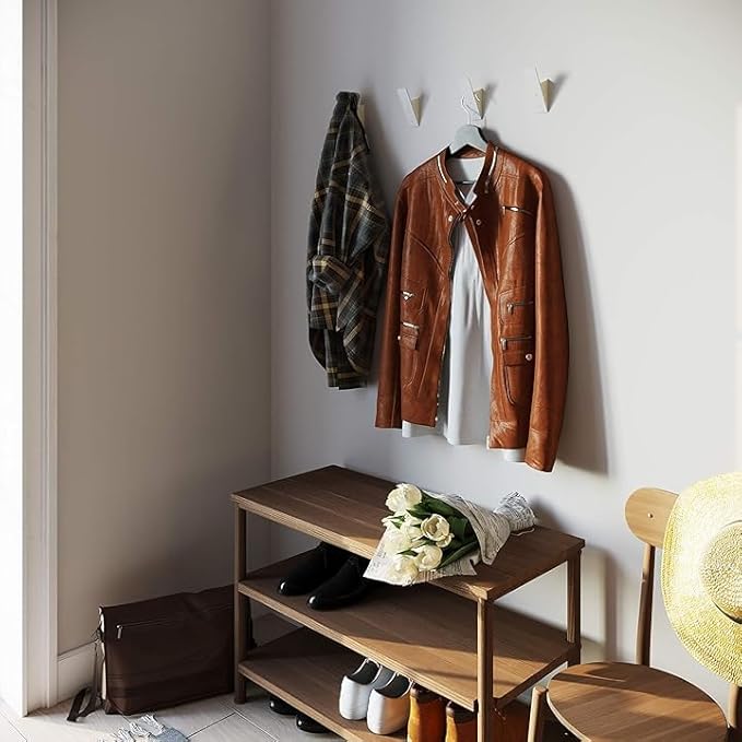 Homeforia Beech Wood Coat Hooks, High End Beech Wood & White Metal Wall Mounted Clothing Hooks, Mid-Century Modern Coat Hooks, Heavy Duty Wooden Hooks for Hanging Coats, Hats, Towels & More, Set of 4