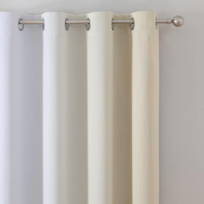 Beige and Greyish White Ombre Blackout Curtains Living Room 90 Inches Long | - Image 4