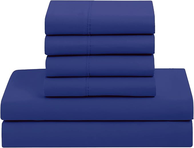 Sweet Home Collection 7 Piece Comforter Set Bag Solid Color All Season Soft Down Alternative Blanket & Luxurious Microfiber Bed Sheets, Royal Blue, Twin XL (Pack of 4)