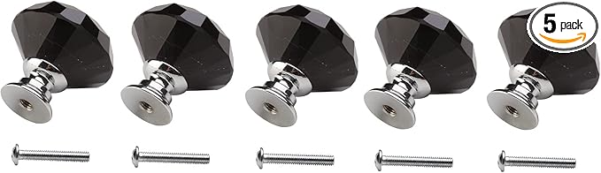Dynasty 30mm Glass Crystal Dresser Drawer Kitchen Cabinet Door Hardware Knobs Handles - Color | Quantity Choice, Black