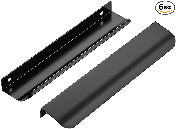 Ravinte Hardware 6 Pack Black Cabinet Handles, 7.8 Inch (200mm) Finger Edge Pulls, 6-1/4 Inch Hole Center, Finger Pulls for Cabinets