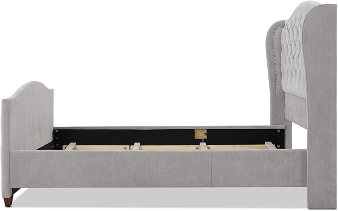 Jennifer Taylor Home Marcella Upholstered Shelter Headboard Bed Set, Queen, Silver Grey Polyester