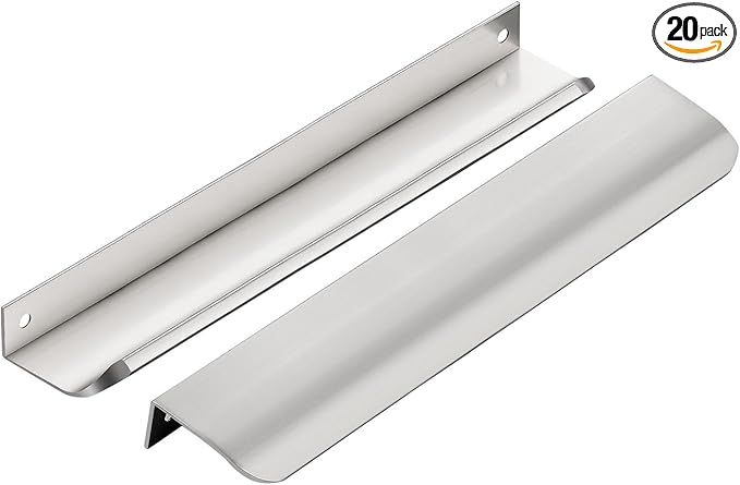Ravinte Hardware 20 Pack Silver Cabinet Handles, 7.8 Inch (200mm) Finger Edge Pulls, 6-1/4 Inch Hole Center, Finger Pulls for Cabinets