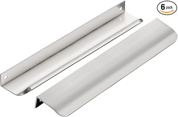Ravinte Hardware 6 Pack Silver Cabinet Handles, 7.8 Inch (200mm) Finger Edge Pulls, 6-1/4 Inch Hole Center, Finger Pulls for Cabinets