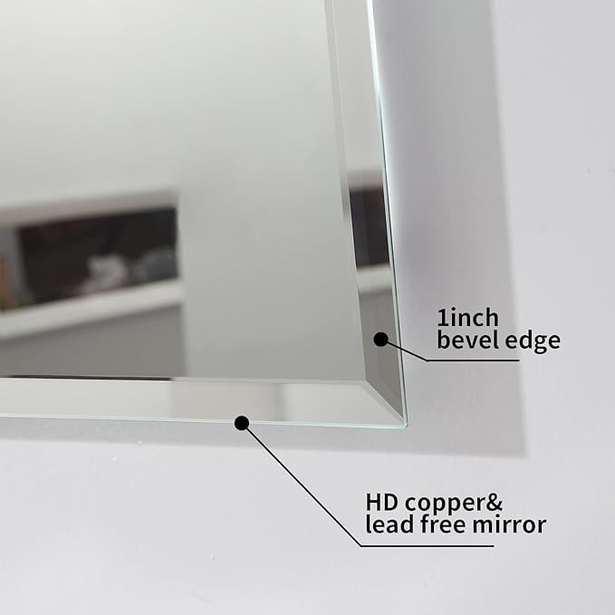 Mirrorons Beveled Mirror, Wall Mirror 24" x 36", Frameless Rectangle Bathroom Vanity Mirror with Beveled Edge, Hangs Horizontally or Vertically. Upgraded Shatterproof Mirror Bathroom