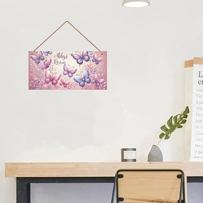 SLWEJQHA Personalized Vintage Butterfly Decor for Boys Room Pink Butterflies Theme Room Decor for Nursery,Wall Art Decor for Kids Room Gilrs Bedroom Office Garden Wall Decoration