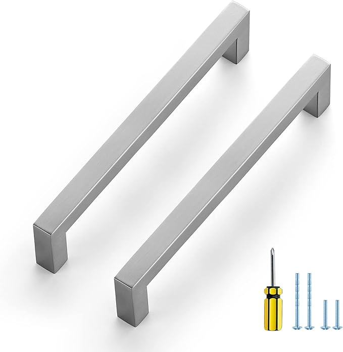 Ravinte 15 Pack Brushed Nickel Kitchen Cabinet Handles 6-1/4 Inch Cabinet Pulls Square Kitchen Hardware for Cabinet Drawer Pulls Drawer Handles Come with Screwdriver