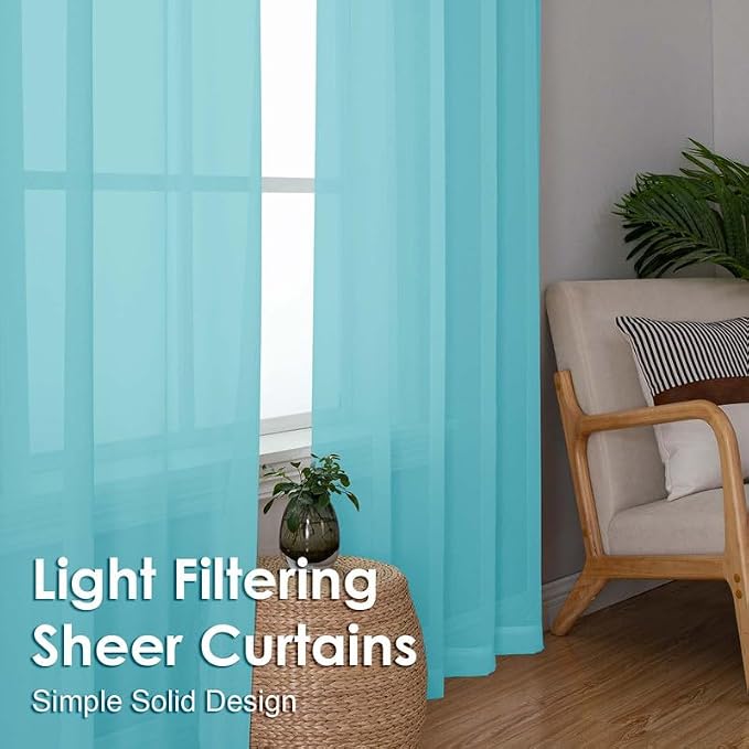 Aqua Sheer Valances for Windows 14 Inch Length 2 Pcs, Light Filtering Short - Image 4