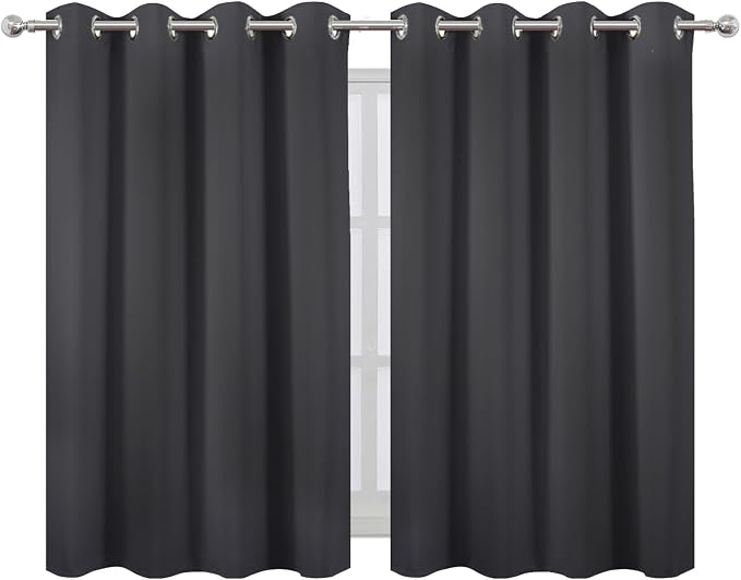 Dark Grey Thermal Blackout Curtains/52 x 45 Inch/Set of 2 Panels Room Darkening - Image 2