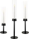 Hurricane Candle Holders Set of 3 Metal Candlestick Holder for Glass Taper Tall Candle Holders with Crystal Chimney Tube Candles Stands for Home Decor, Christmas, Dinning (3, Black)