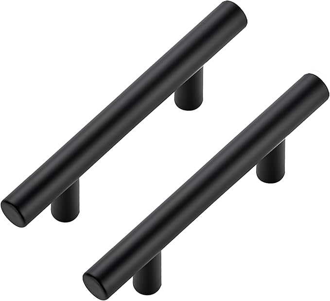 JOY DECOR 45 Pack Cabinet Handles, Black Cabinet Pulls, 3 in Hole Center Kitchen Hardware, Stainless Steel T Bar Handles for Dresser Drawers