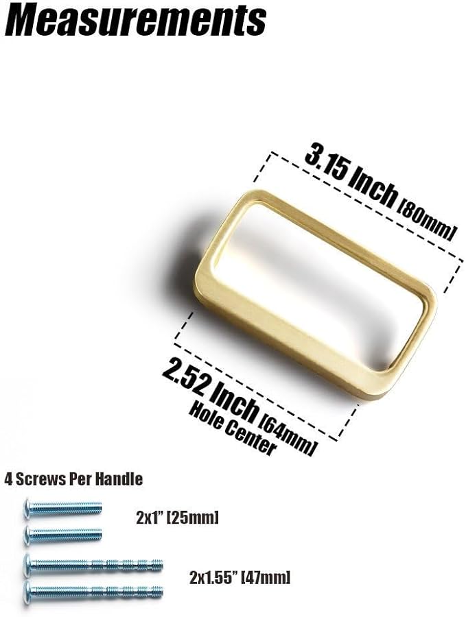 Goo-Ki Light Brushed Brass Cabinet Pulls with 2.5'' Hole Center(64mm),Modern Zinc Alloy Drawer Pulls for Drawer,Wardrobe,Cupboard,6 Pack