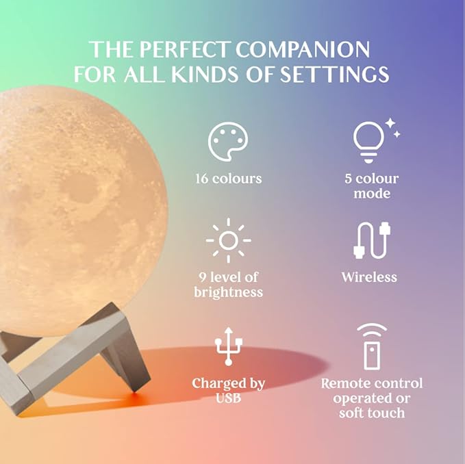 Mydethun Moon Lamp 16 Colors – 4.7' 3D Printed Lunar Light with 148 Modes, Wooden Stand, Remote & Touch Control – Retirement Gift for Women – Bedroom, Living Room, Fall Décor, Christmas