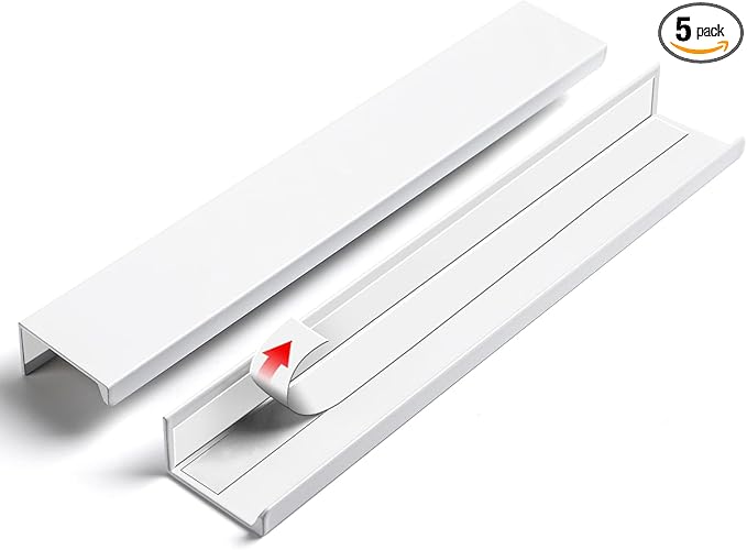 5 Pack 8 inch Self Adhesive Cabinet Pulls - Bright White Adhesive Cabinet Handles - Drawer Pulls - Finger Pulls
