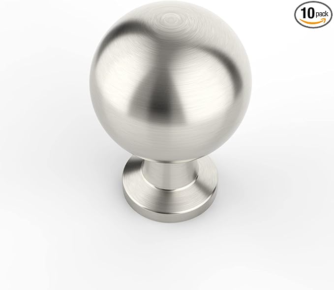 Amerdeco 10 Pack Brushed Satin Nickel Cabinet Knobs Single Hole Cabinet Pulls Round Kitchen Cabinet Knobs Solid Drawer Knobs Dresser Knobs and Pulls for Bathroom Cabinets ZH0041