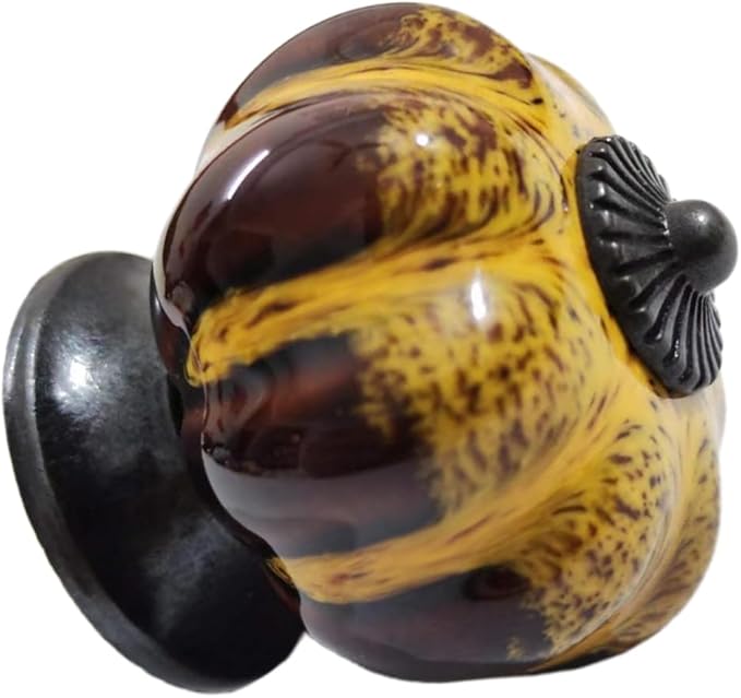 10 Pack Vintage Ceramic Pumpkin Cabinet Knobs, Kitchen Cabinet Drawers Dresser Cupboard Pull Handles Door Pulls with 5 Kinds of Screws (Leopard Print -Yellow)