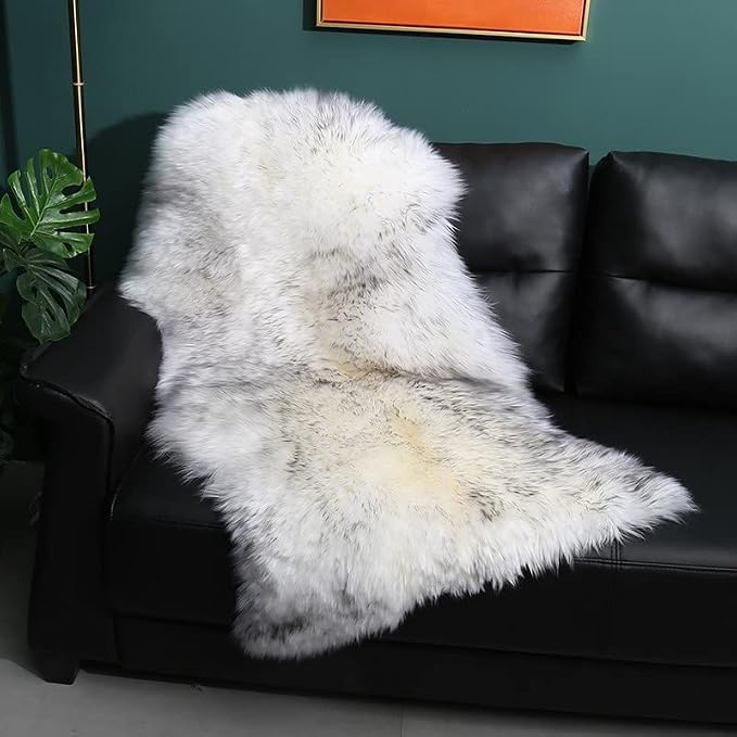 HUAHOO Premium Genuine Sheepskin Rug White Grey Real Australia Sheepskin - Image 4