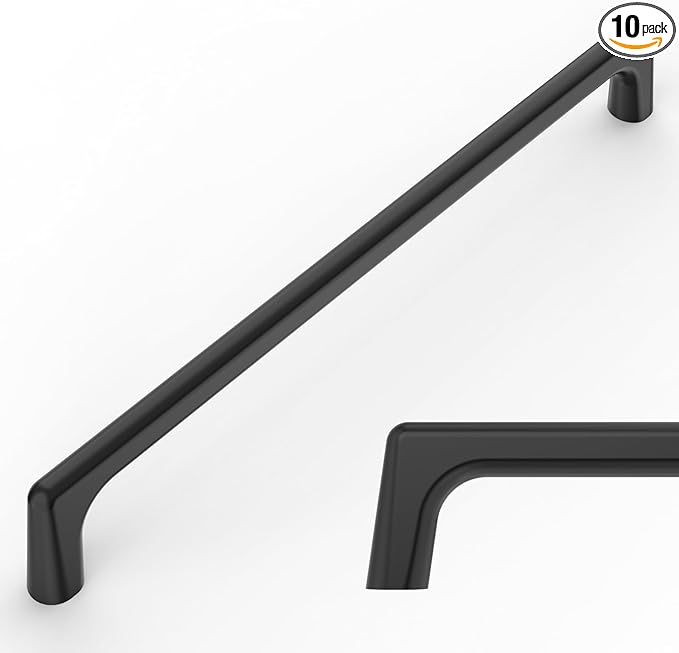 Amerdeco 10 Pack Matte Black Cabinet Pulls 7.5 Inch(192MM) Hole Centers Kitchen Cabinet Handles Hardware Kitchen Handles for Cabinets Cupboard Handles Drawer Pulls ZH0041