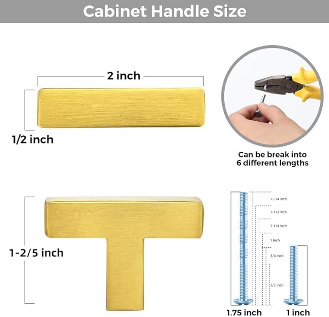 3 Pack Brushed Brass Cabinet Knobs - Kitchen Cabinet Knobs Gold Cabinet Pulls for Kitchen Cabinet Drawer Stainless Steel Dresser Knobs for Cabinet Hardware 2in Length Single Hole Square
